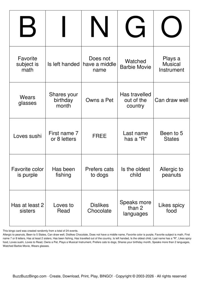 Download Free Autograph  Bingo Cards
