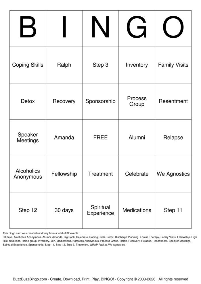 Download Free Aviary/Recovery bingo Bingo Cards