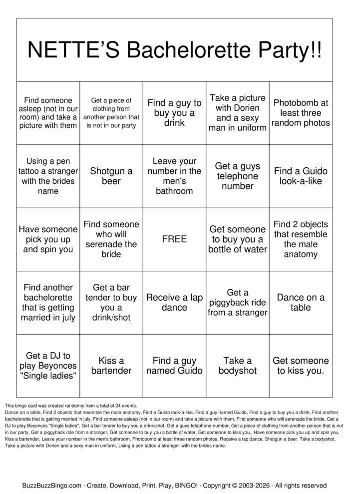 Download Free Bachelorette Party Bingo Cards Download Free Bachelorette Party Bingo Cards