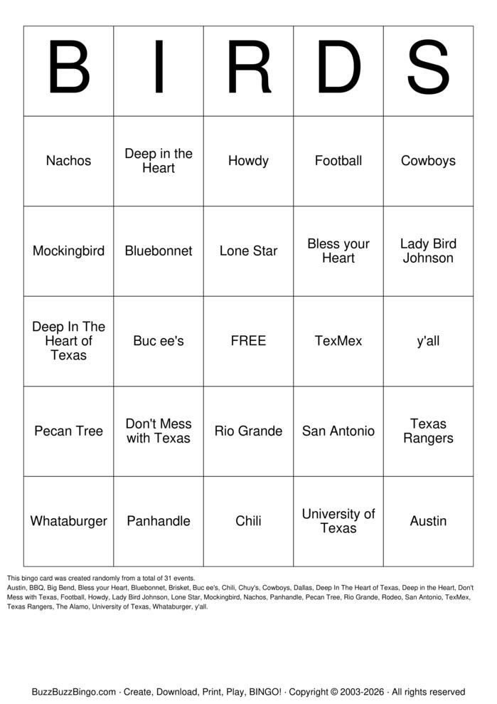 Download Free Bird Bingo Cards