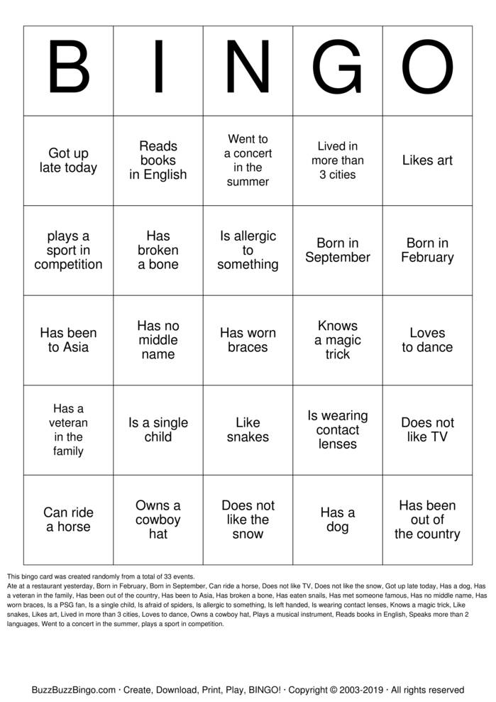 Download Free Classmate Bingo Bingo Cards