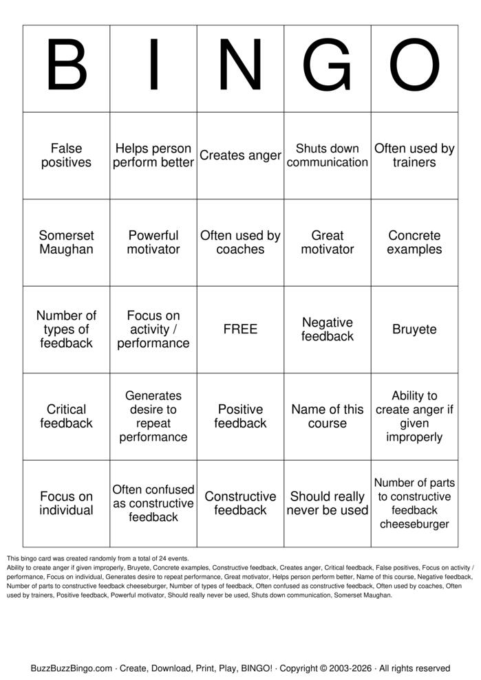Download Free Constructive Feedback Bingo Cards Download Free Constructive Feedback Bingo Cards
