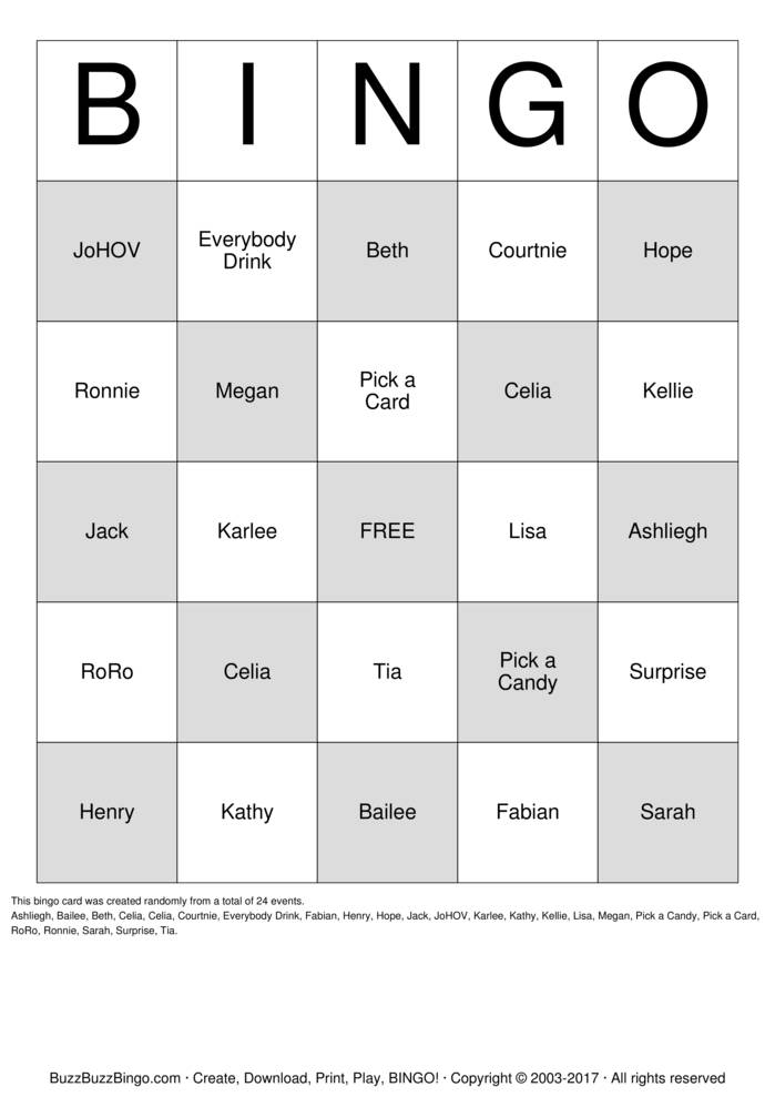 Download Free Custom Bingo Cards