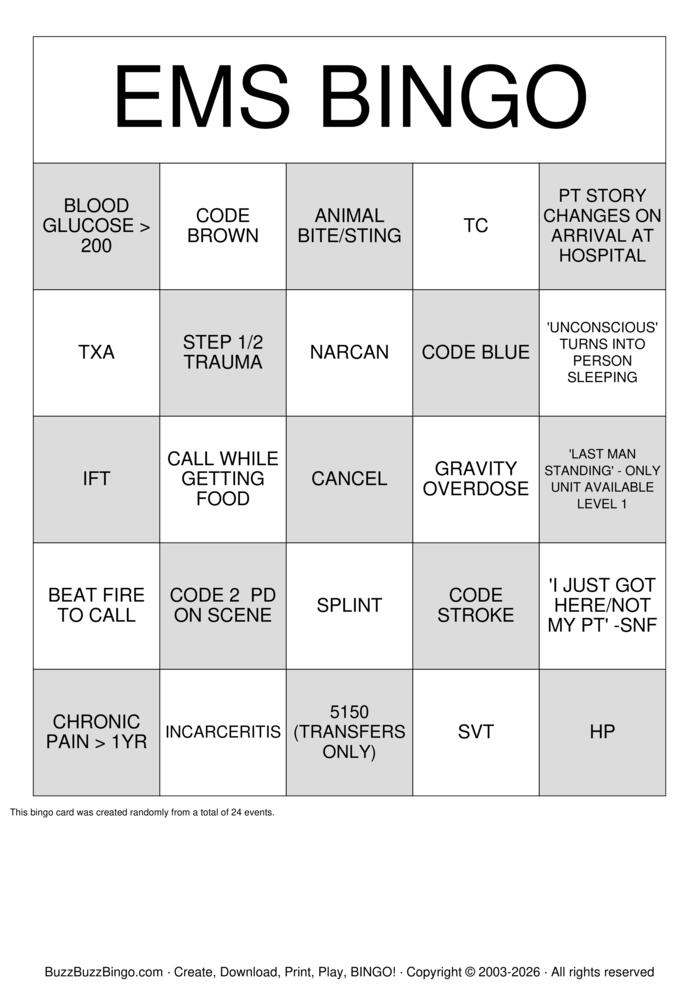 Download Free EMS BINGO Bingo Cards Download Free EMS BINGO Bingo Cards