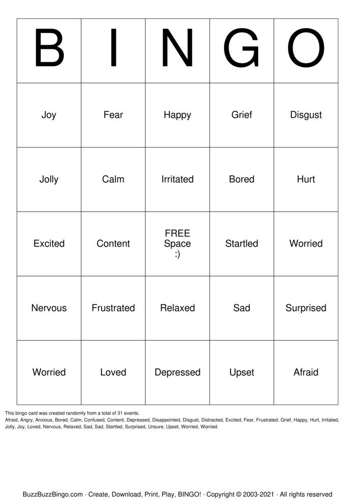 Emotions Bingo Cards to Download, Print and Customize!
