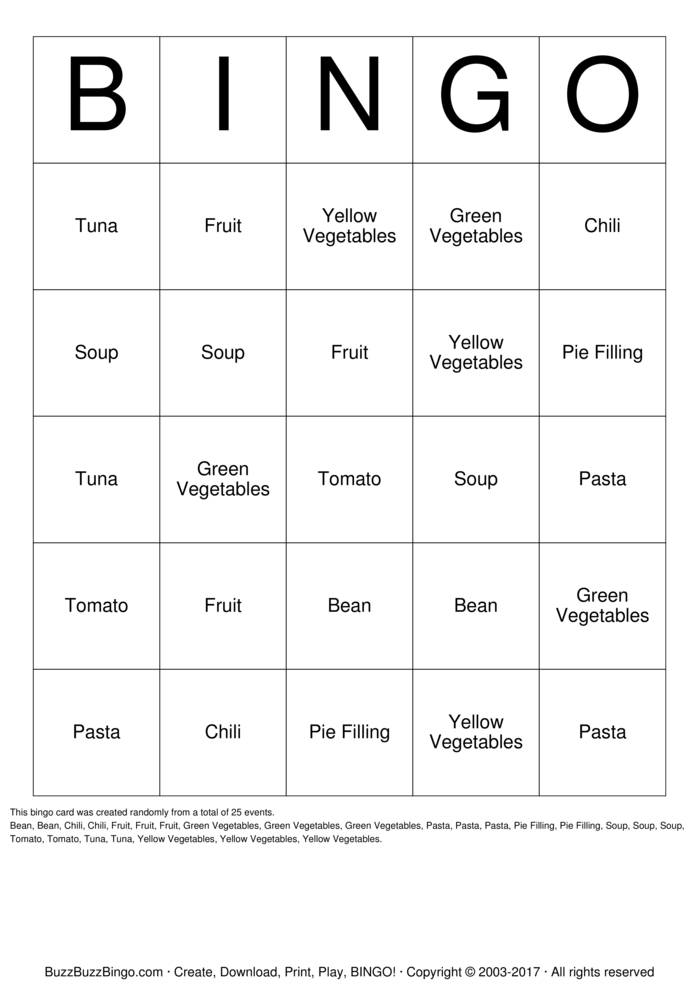 Download Free Food Drive Bingo Cards