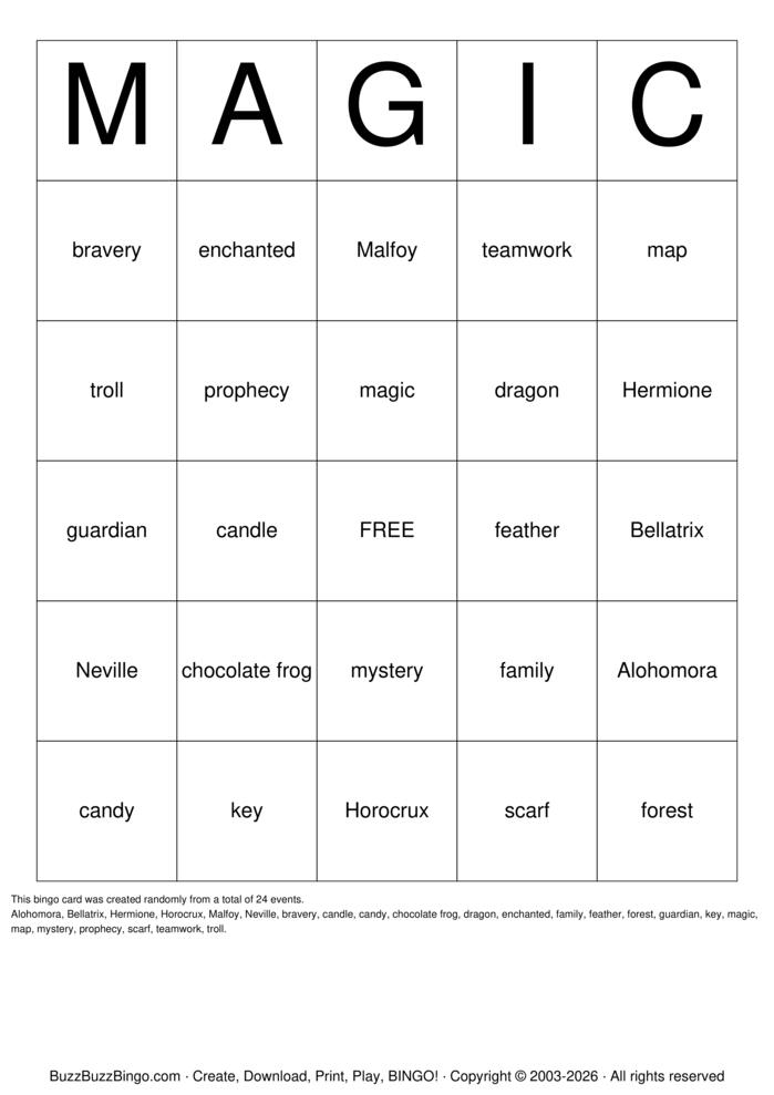 Download Free Harry Potter Bingo Cards Download Free Harry Potter Bingo Cards