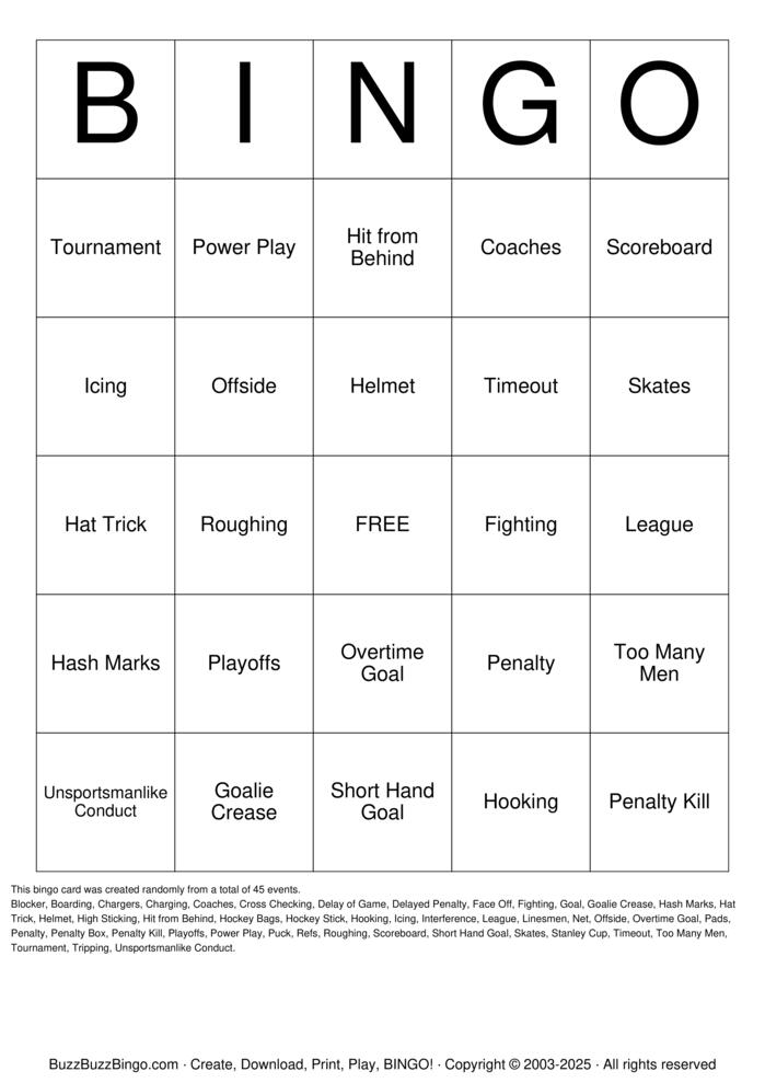 Hockey Bingo Cards to Download, Print and Customize!