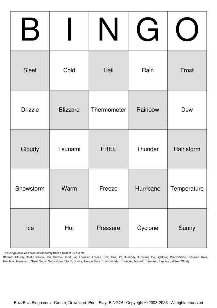 Download Free Hurricane Bingo Cards