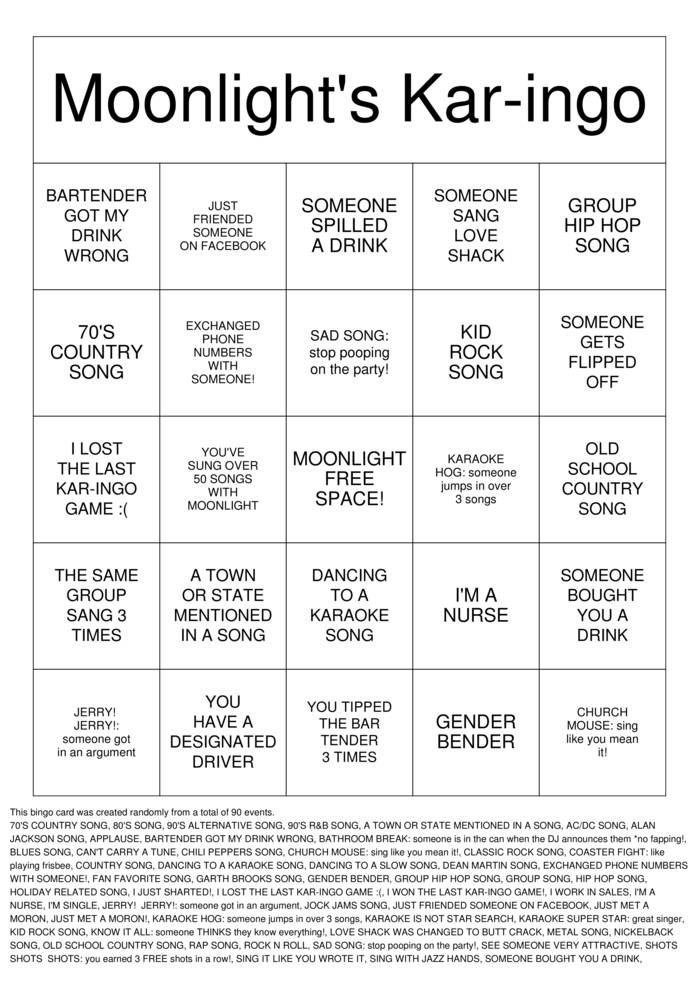 KARAOKE Bingo Cards to Download, Print and Customize!