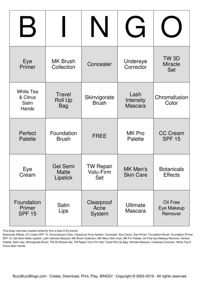 Download Free Mary Kay Bingo Bingo Cards