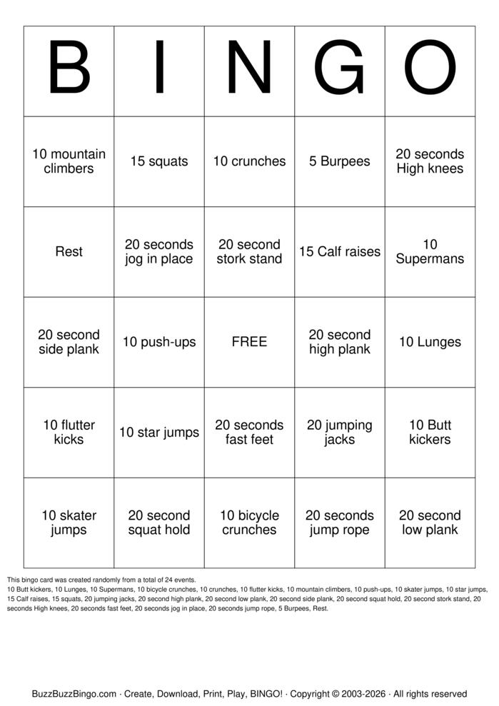 Download Free PE BINGO Bingo Cards Download Free PE BINGO Bingo Cards