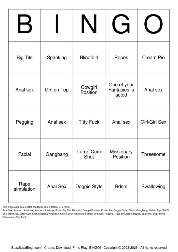 Download Free Porno Bingo Bingo Cards