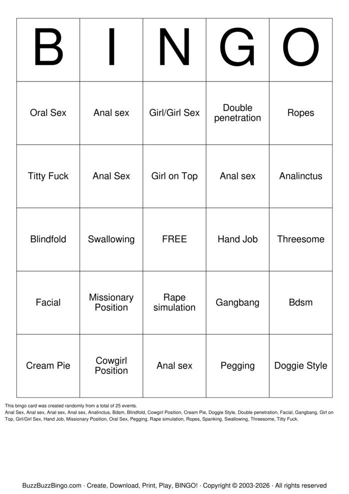 Download Free Porno Bingo Bingo Cards