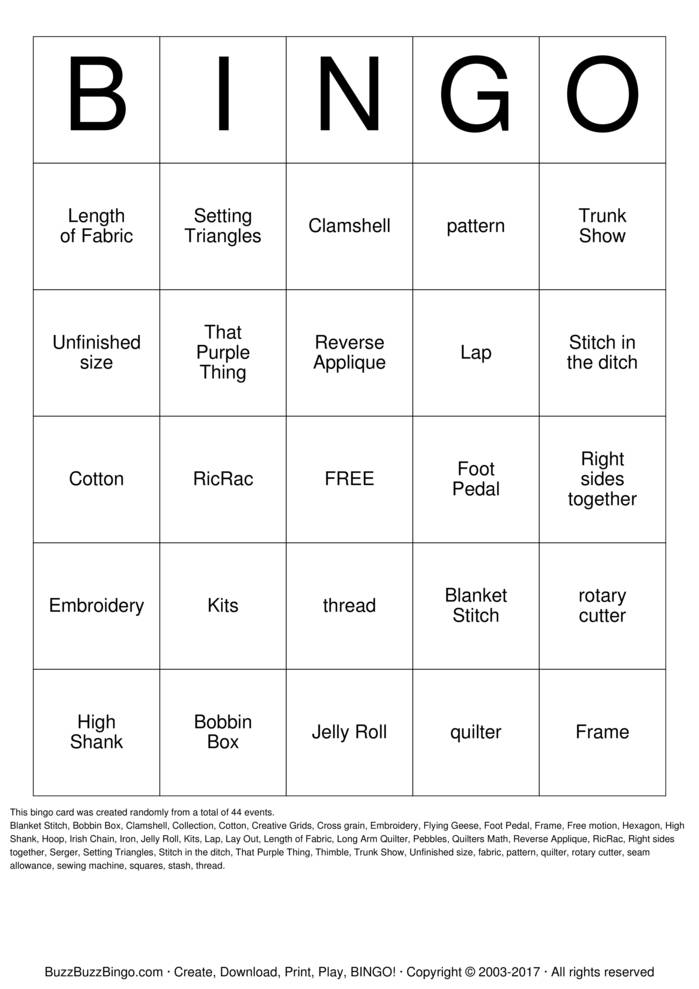 QUILT Bingo Cards to Download, Print and Customize!