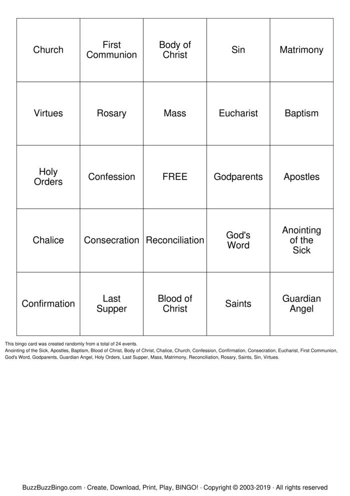 Sacraments Bingo Cards to Download, Print and Customize!