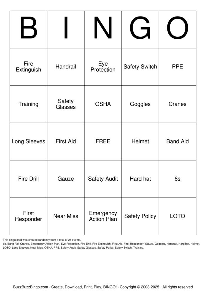 Safety Bingo Cards to Download, Print and Customize!