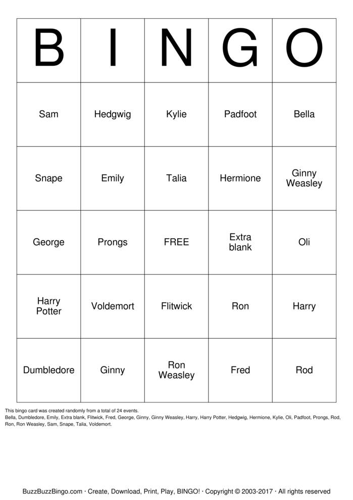 harry potter Bingo Cards to Download, Print and Customize!