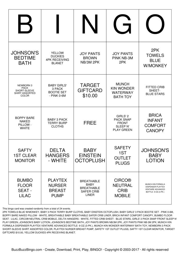 Download Free Baby Howard Gift Bingo Cards Download Free Baby Howard Gift Bingo Cards
