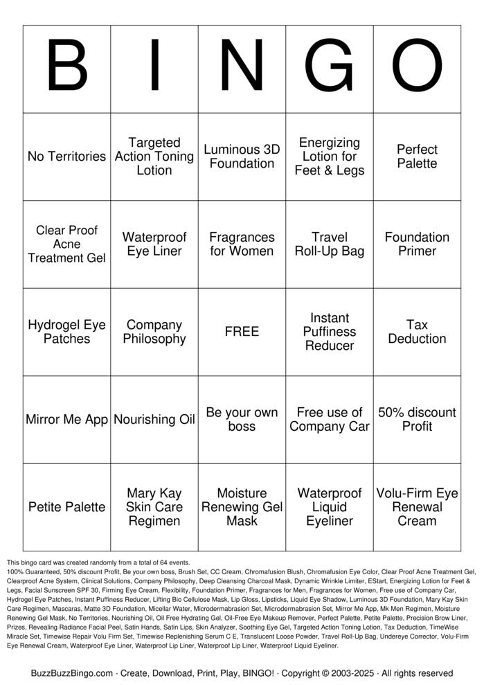 Download Free Bingo Mary Kay Way Bingo Cards