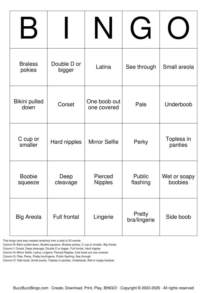 Download Free Boobs Bingo Cards