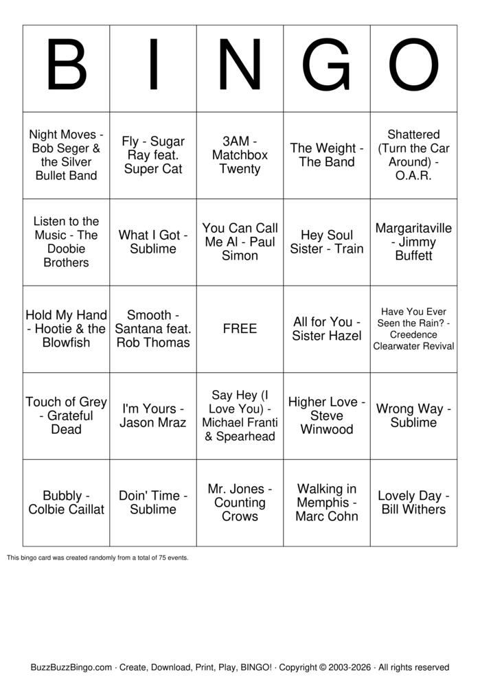 Download Free Happy Hour Hits Bingo Cards