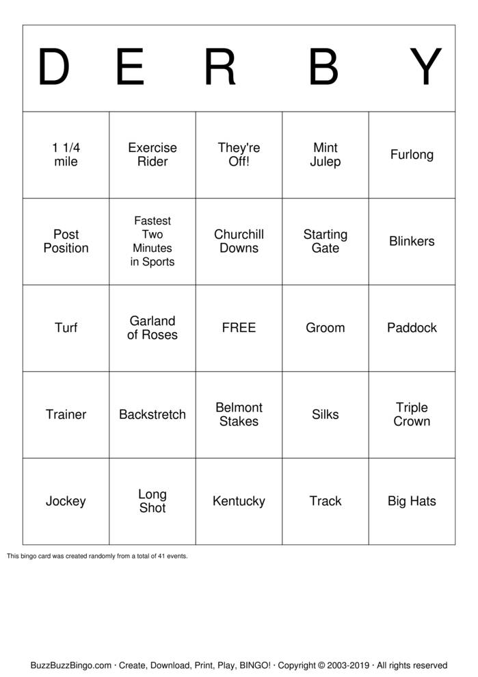 Download Free Kentucky Derby Bingo Cards Download Free Kentucky Derby Bingo Cards