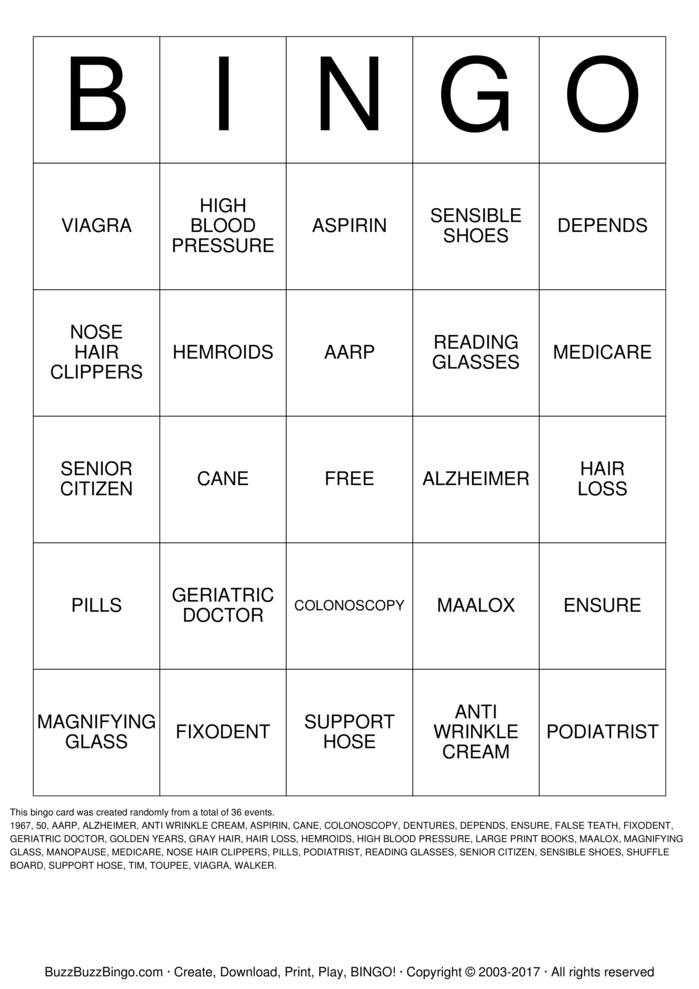 OVER THE HILL Bingo Cards to Download, Print and Customize!