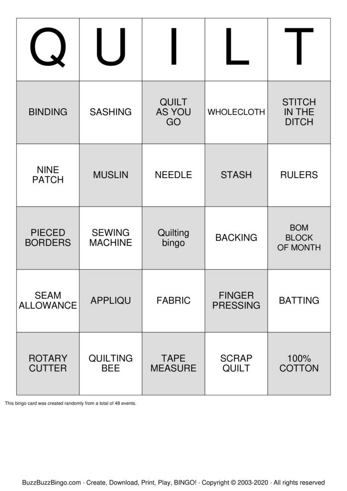 Quilting Bingo Bingo Cards to Download, Print and Customize!