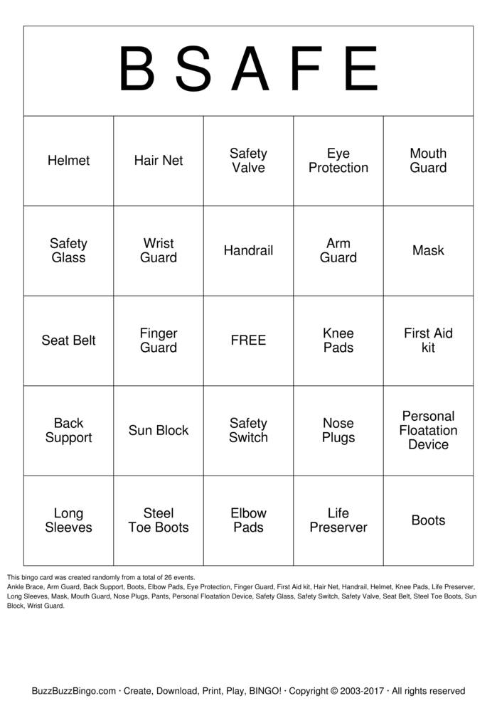 Safety Bingo Cards To Download Print And Customize