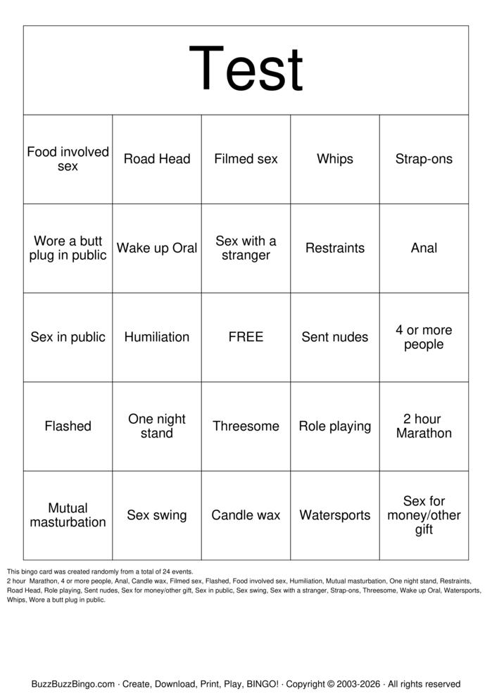 Download Free Sex Act Bingo Bingo Cards