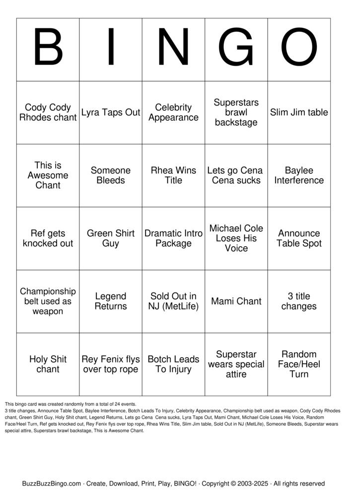 Download Free SummerSlam 2025 Night 2 Bingo Cards