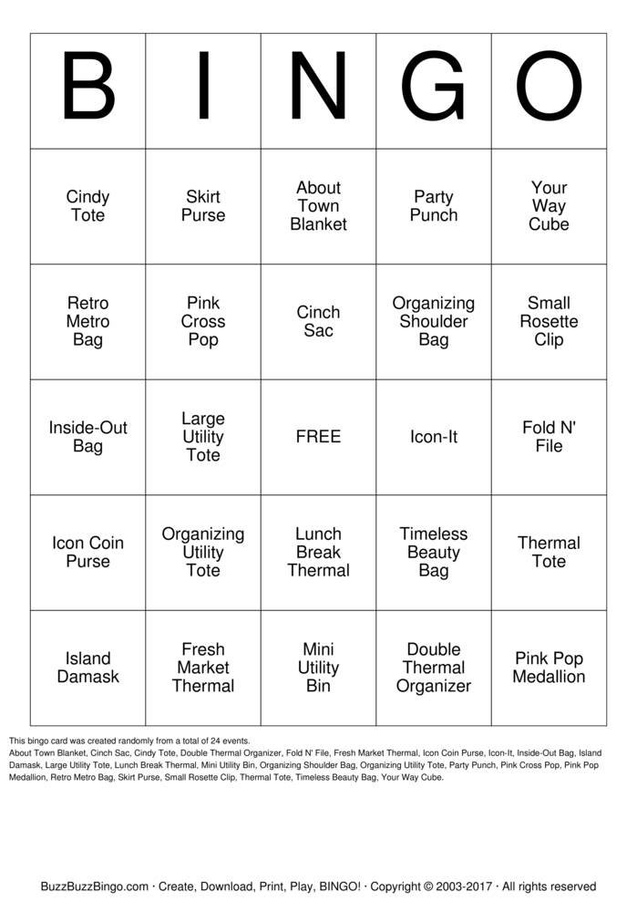 Download Free Thirty-One Gifts Bingo Cards