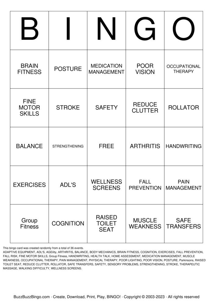 AGEility OT MONTH Bingo Bingo Cards to Download, Print and Customize!