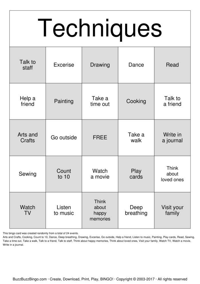 Download Free Anger Management Bingo Cards