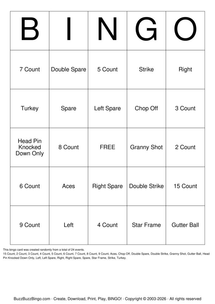 Download Free Bowling Bingo Cards