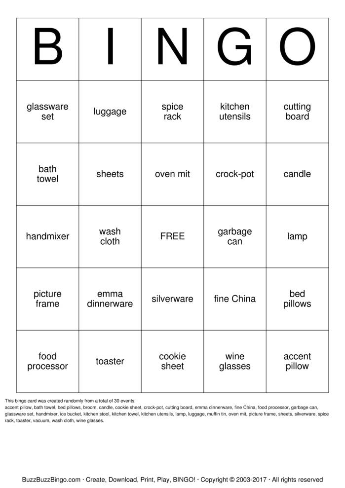 Download Free Bridal Shower Bingo Cards