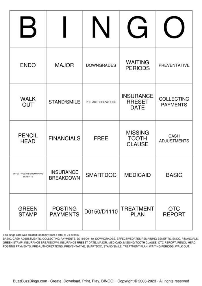 Download Free Dental Bingo Cards Download Free Dental Bingo Cards
