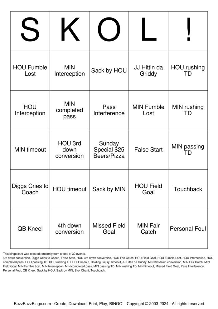 Download Free Football Bingo Cards Download Free Football Bingo Cards