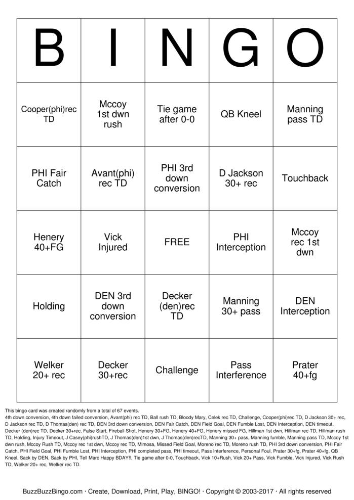 Download Free Football Bingo Cards