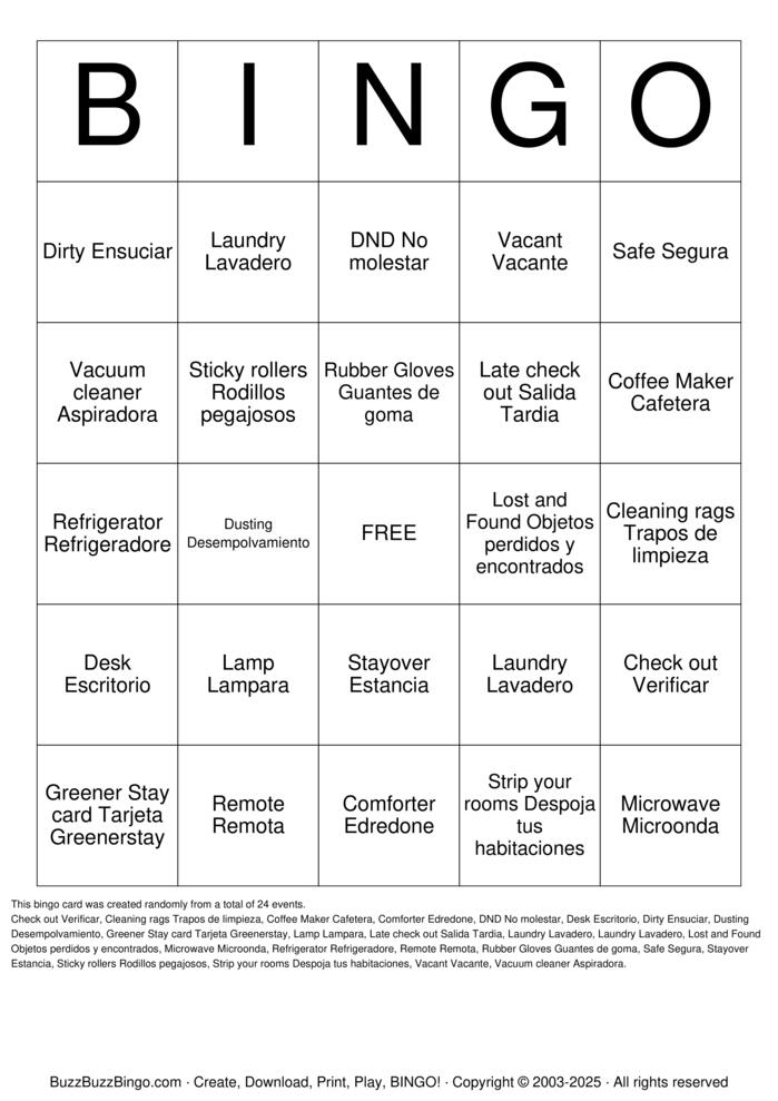 Download Free Housekeeping Bingo Cards Download Free Housekeeping Bingo Cards