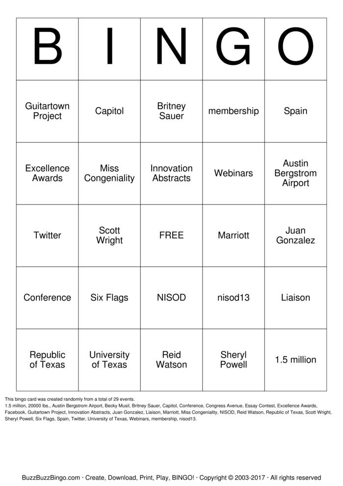 Download Free Miss Congeniality  Bingo Cards