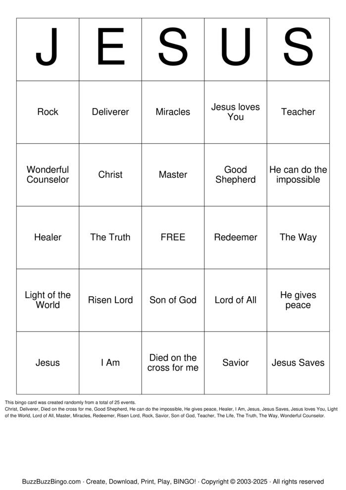 Download Free Names of Jesus Bingo Cards Download Free Names of Jesus Bingo Cards