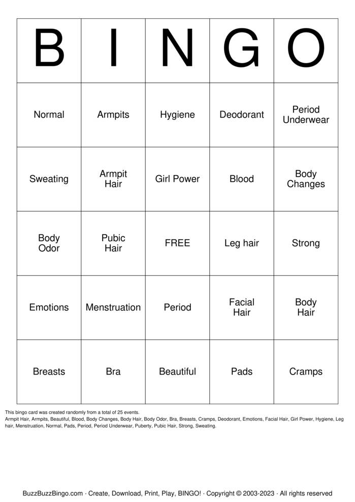 Puberty Bingo Cards to Download, Print and Customize!