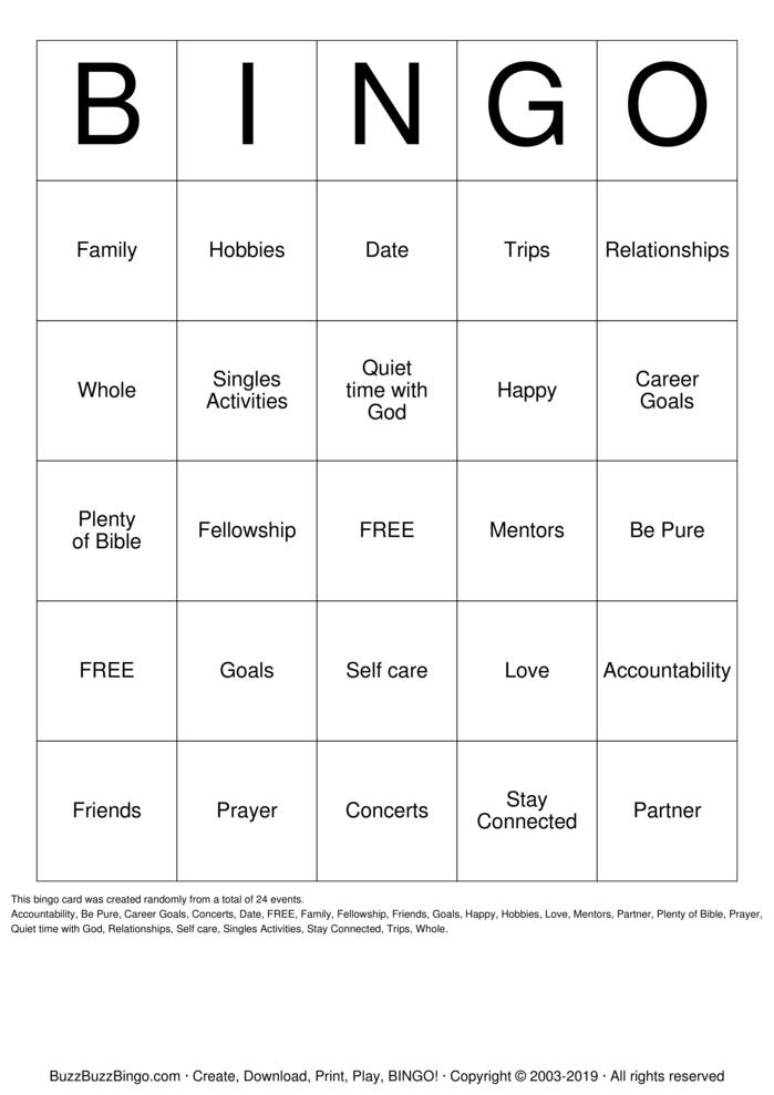 Download Free SINGLES BINGO Bingo Cards