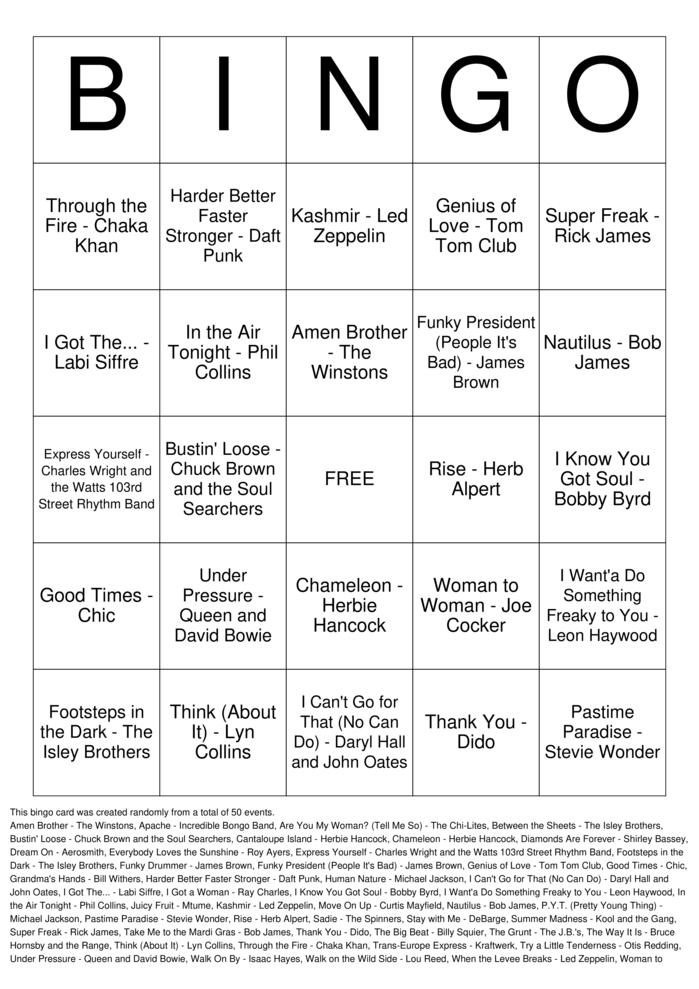Download Free Sampled in Hip-Hop Top 50 Bingo Cards Download Free Sampled in Hip-Hop Top 50 Bingo Cards