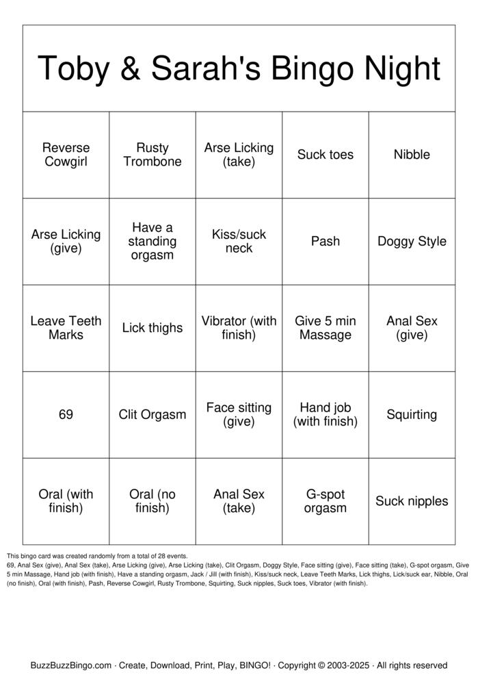 Download Free Sex  Bingo Cards
