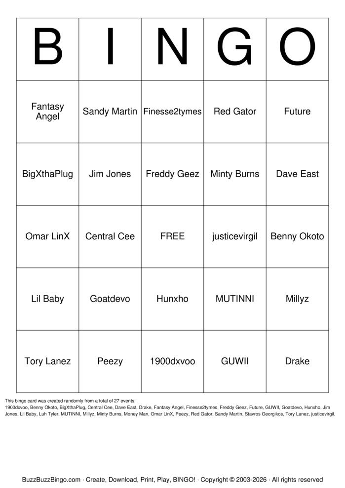 Download Free Trap Bangers Music Unique Artists Bingo Cards Download Free Trap Bangers Music Unique Artists Bingo Cards
