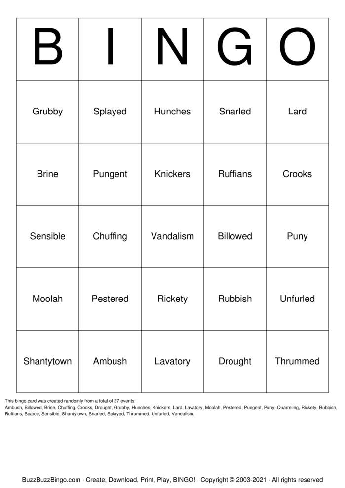 Download Free Vocabulary Bingo Cards Download Free Vocabulary Bingo Cards