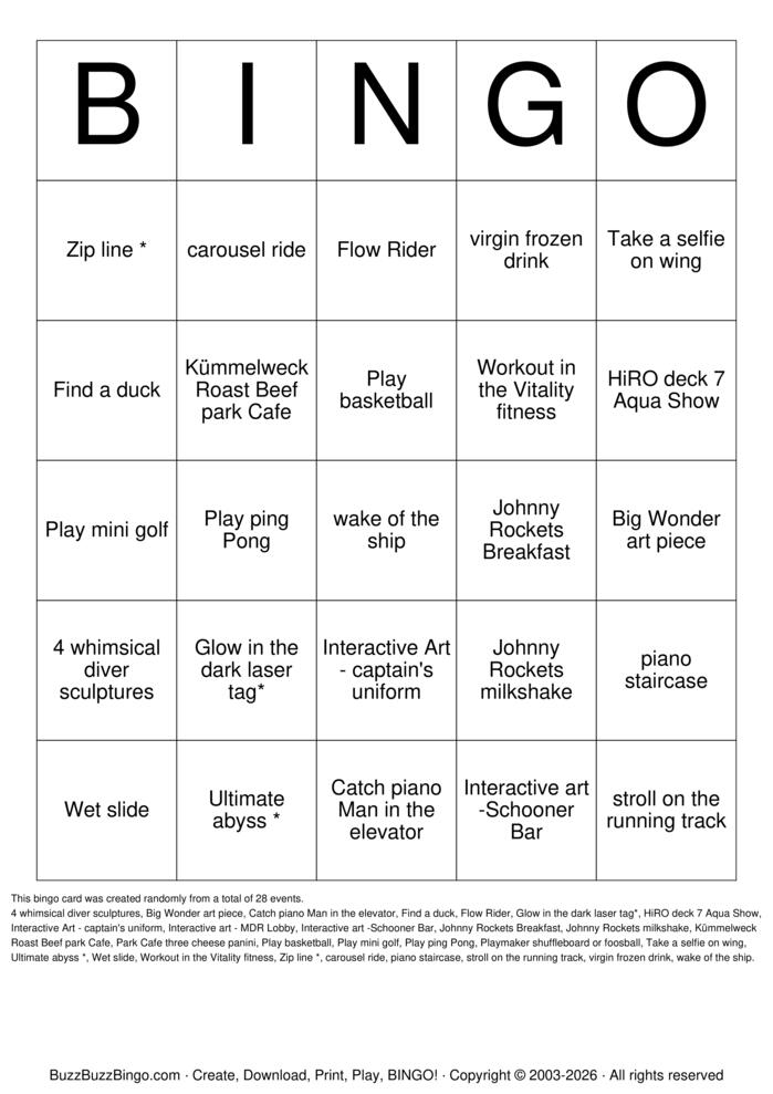 Download Free 2026 CRUISE SHIP BINGO Bingo Cards